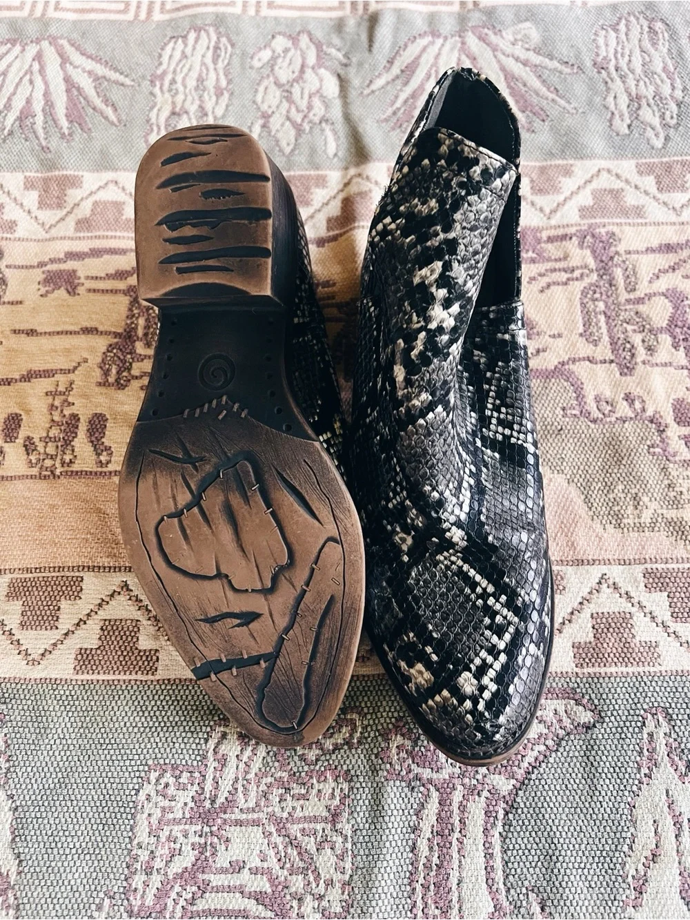 Volatile Black & White Snake-Print Ankle Boots